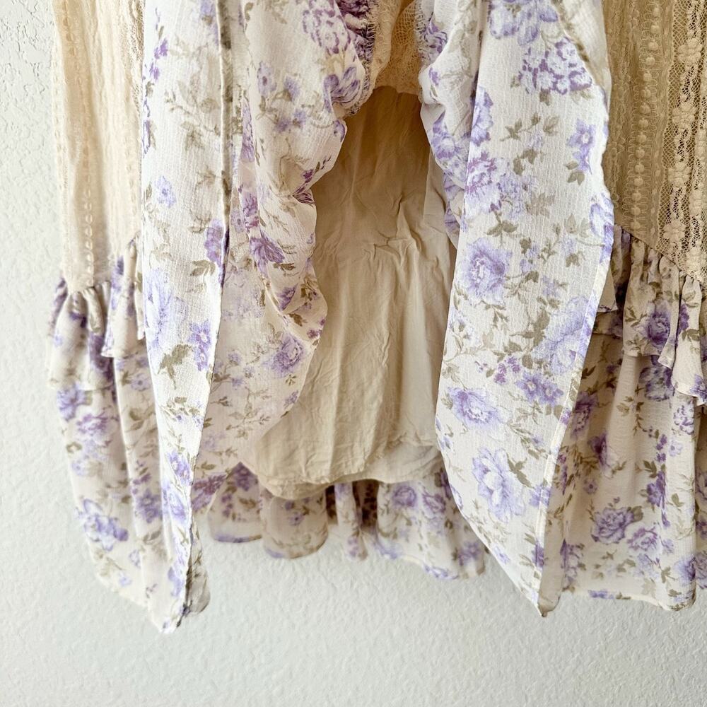 FREE PEOPLE Now & Then Maxi Skirt Cream Floral Lace Ruffled Cottagecore - Picture 9 of 15